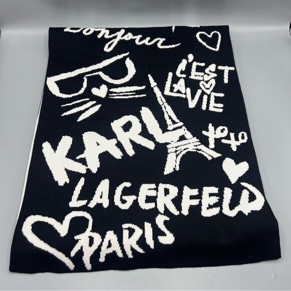 Karl Lagerfeld Paris Icons and Karl Sayings Blanket Scarf Wrap Black & White - Picture 1 of 5
